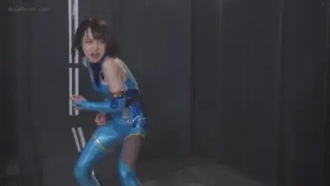 Asian woman in costume struggles with masked men