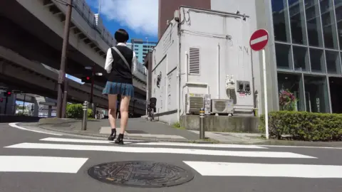 Asian Teen in Plaid Skirt Outdoor Escapade