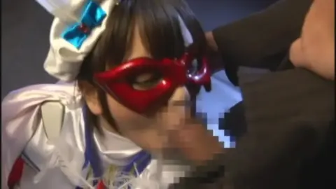 Asian Performer in Red Mask and White Costume