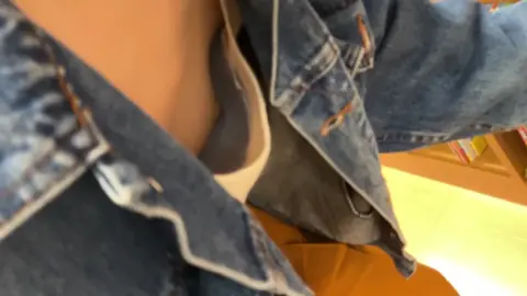Asian Teen Exposes Bra in Denim Jacket