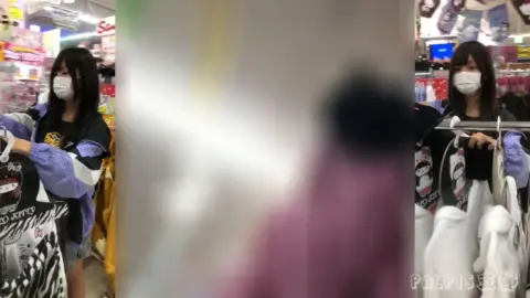 Asian Teens in White Face Masks Shopping