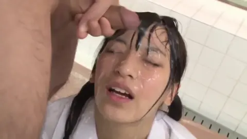 Asian Teen with Pigtail Braids in Bathroom Sex